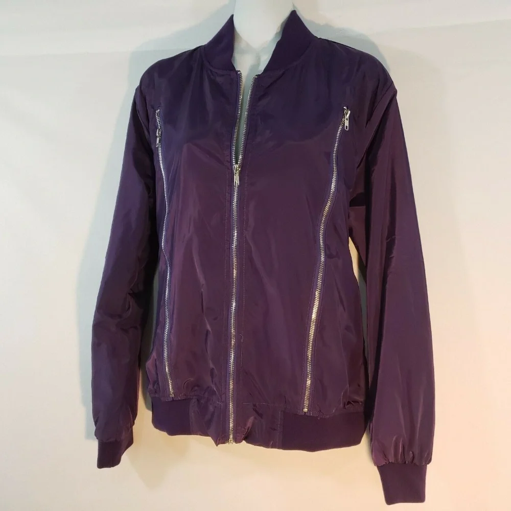 Zeagoo Womens Satin‎ Jacket Short Bomber Purple Sil